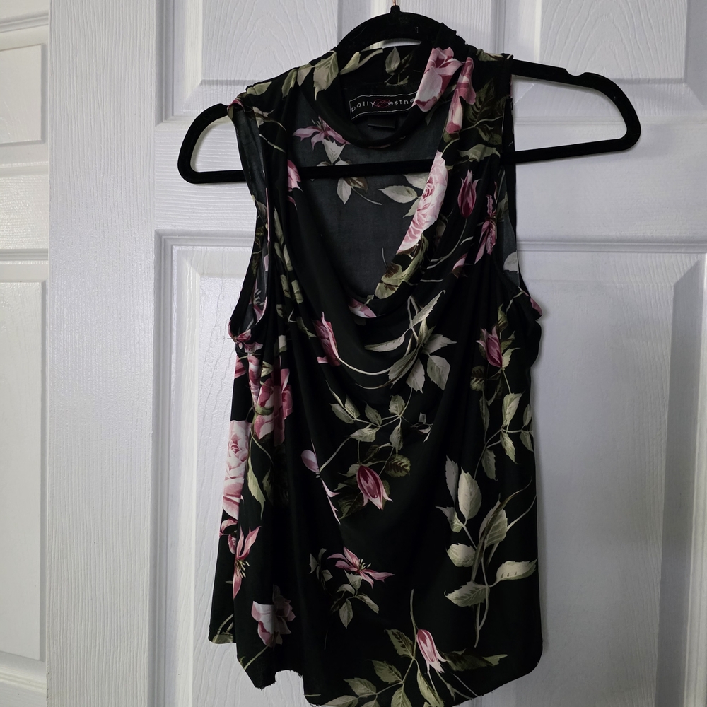 Polly & Esther Asymmetrical Black and Pink Sleeveless Tank